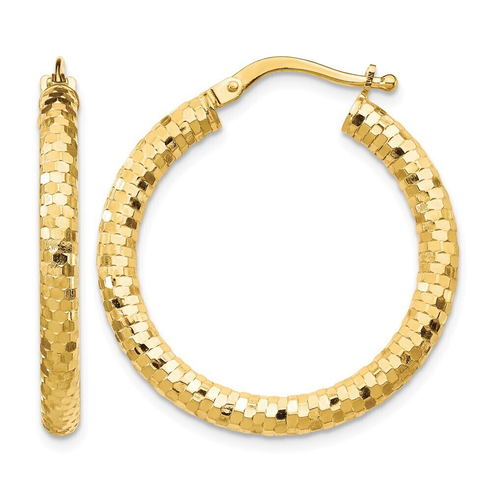 Kazi Luxury 14k Yellow Gold 3x27mm Diamond-cut Hoop Earrings